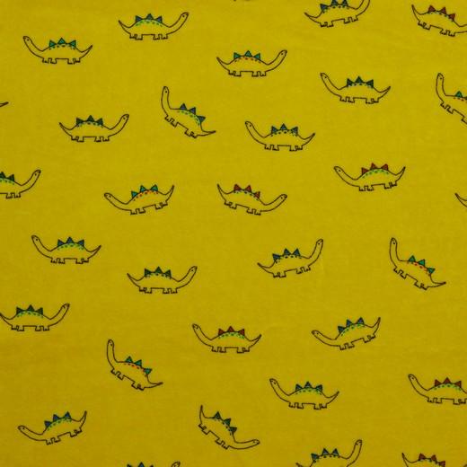 Little Dinos - Cotton Velour - Mustard Sewing and Dressmaking Fabric