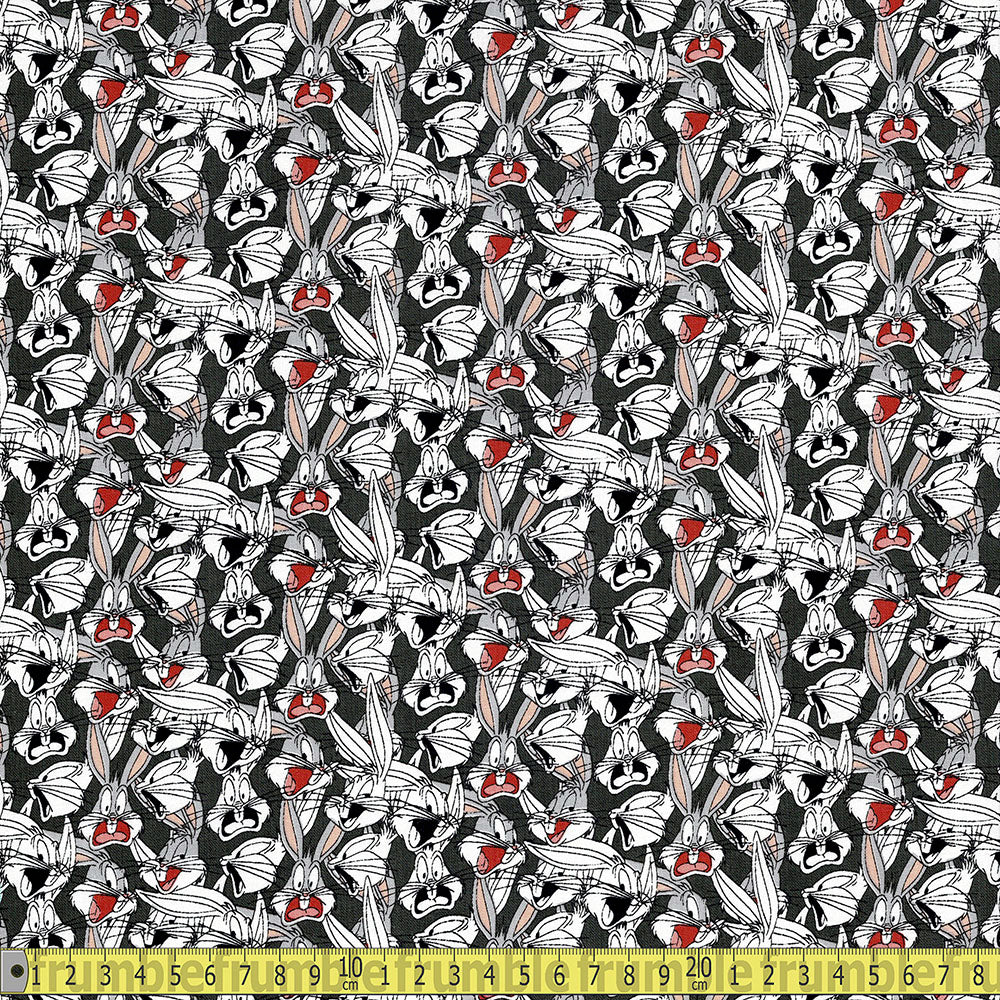 Looney Tunes Bugs Bunny - Korean Woven Fabric - Charcoal Sewing and Dressmaking Fabric