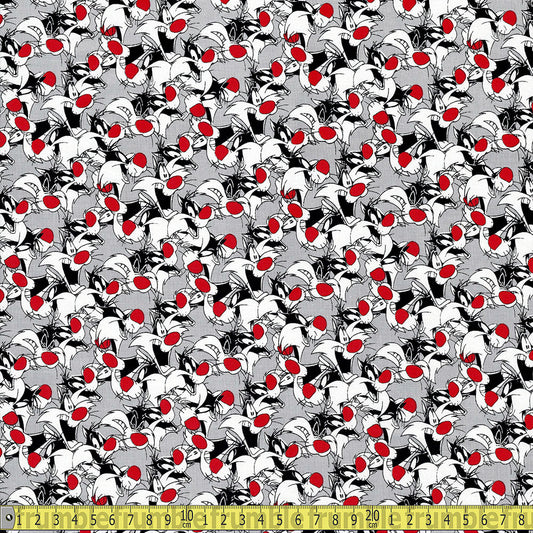 Looney Tunes Sylvester Expressions - Korean Woven Fabric - Grey Sewing and Dressmaking Fabric