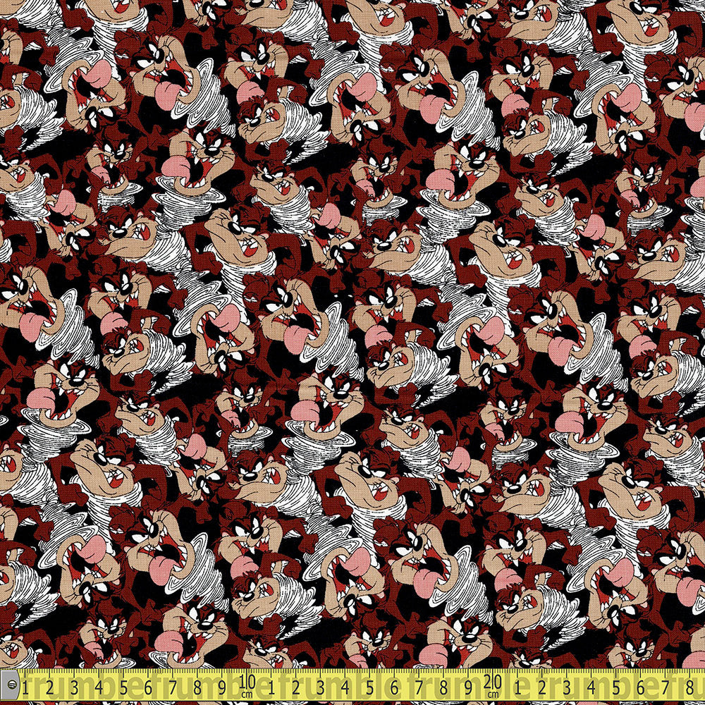 Looney Tunes Tasmanian Devil- Korean Woven Fabric - Black Sewing and Dressmaking Fabric