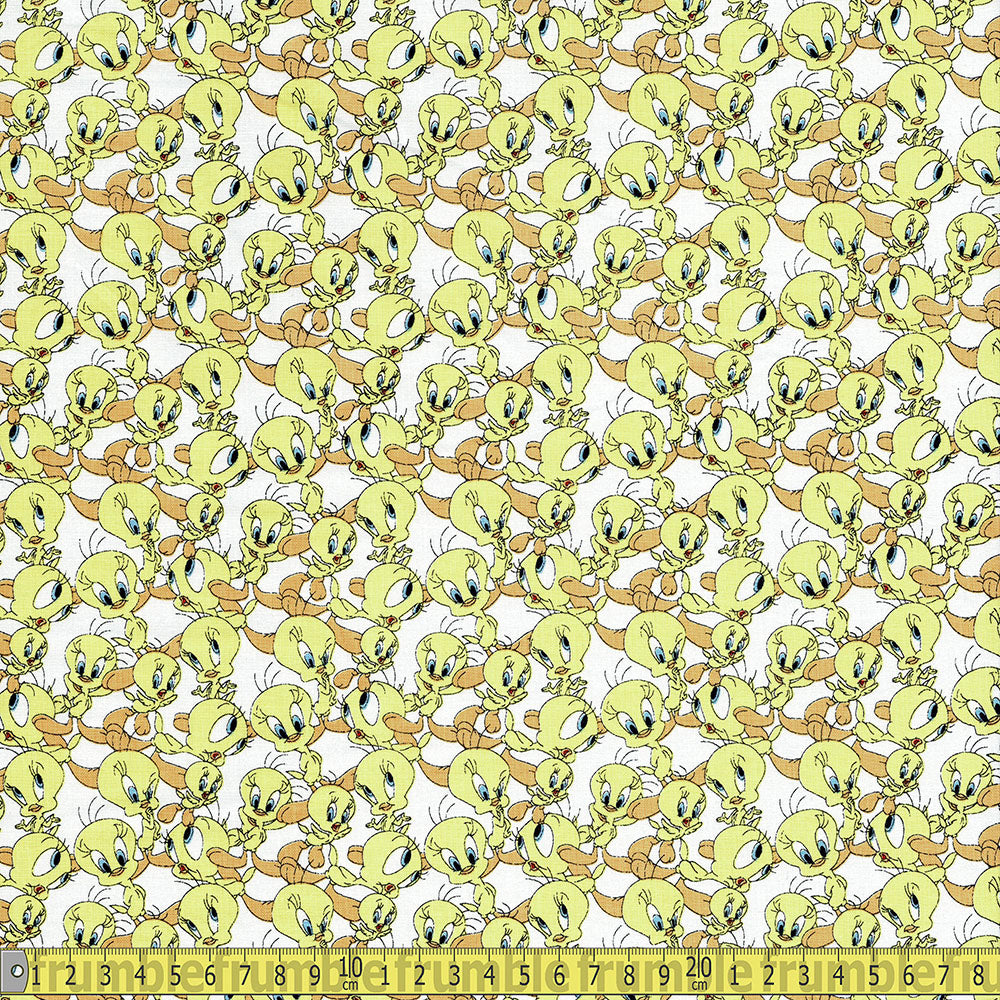 Looney Tunes Tweety Pie  - Korean Woven Fabric - White Sewing and Dressmaking Fabric