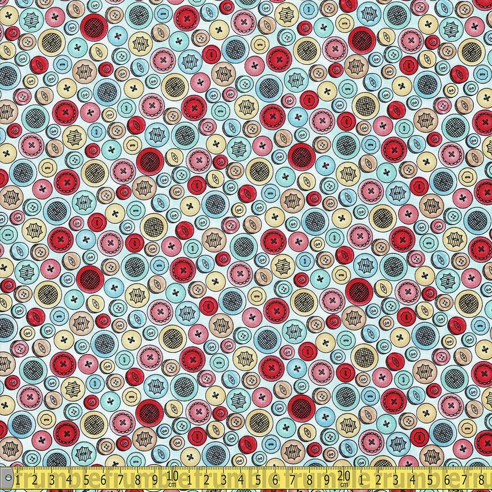 Maywood Studio - Measure Twice - Buttons Blue Sewing and Dressmaking Fabric