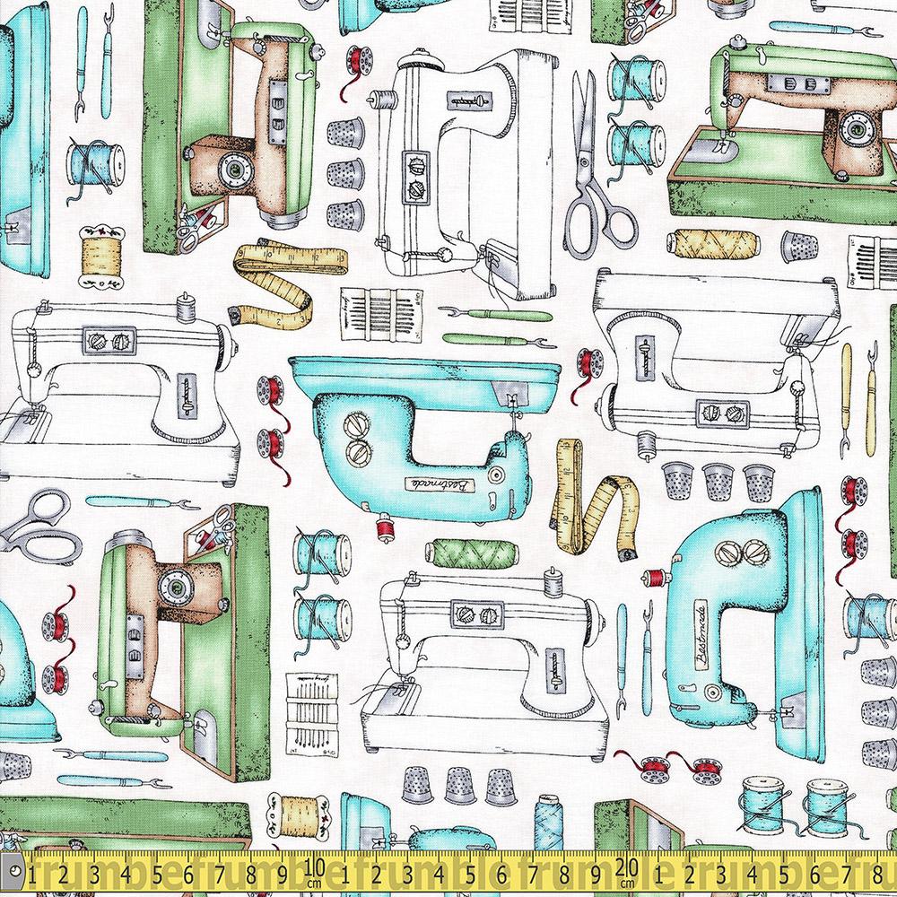 Maywood Studio - Measure Twice - Sewing Tools Pink Sewing and Dressmaking Fabric