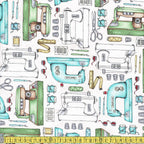 Maywood Studio - Measure Twice - Sewing Tools Pink Sewing and Dressmaking Fabric