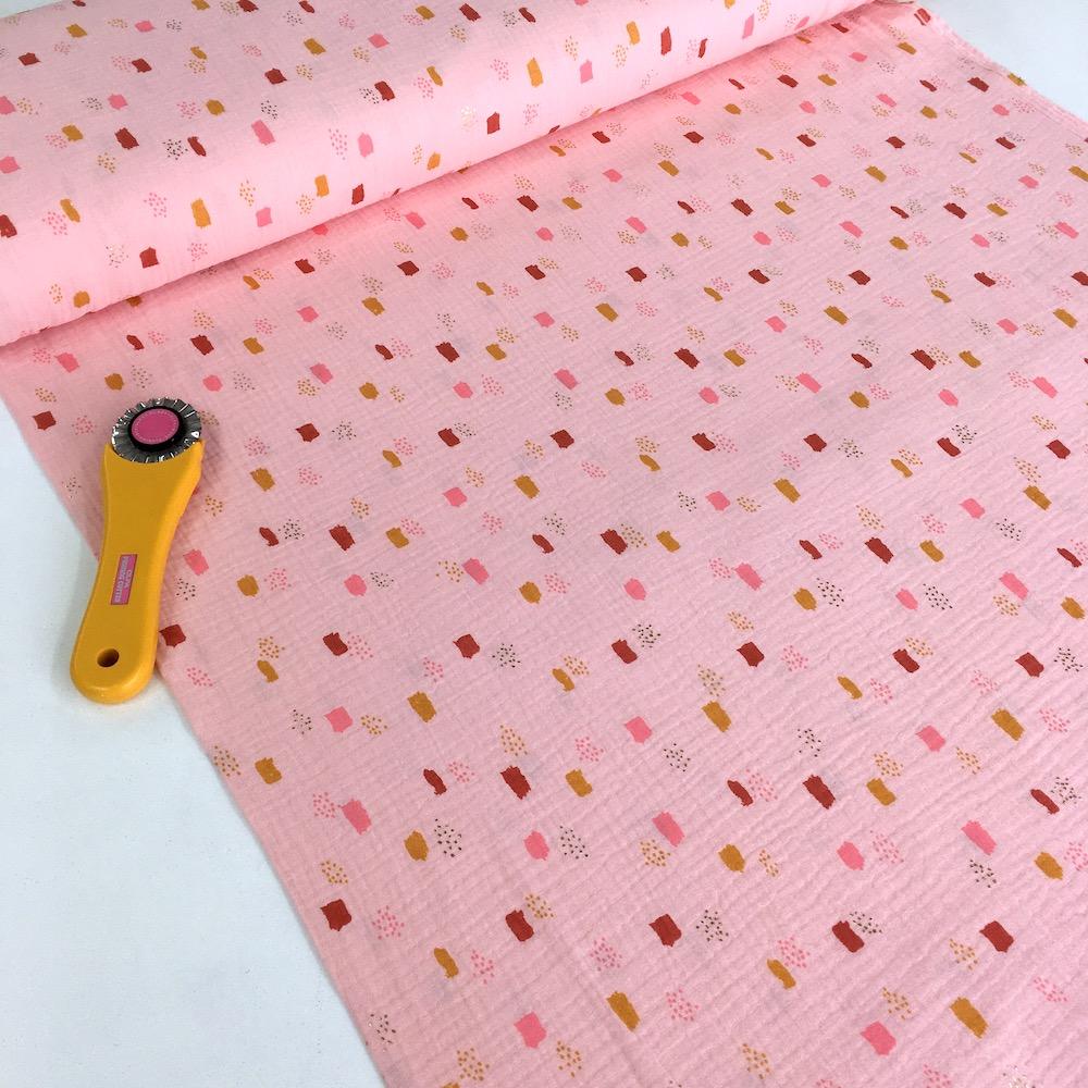 Metallic Dots and Squares - Double Gauze - Pink Sewing and Dressmaking Fabric