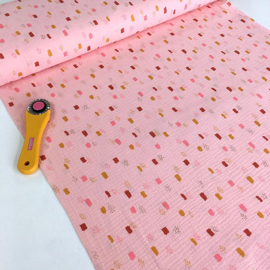 Metallic Dots and Squares - Double Gauze - Pink Sewing and Dressmaking Fabric