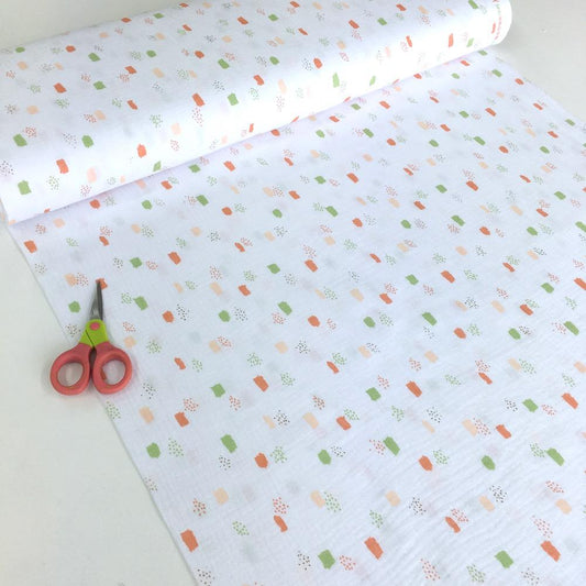 Metallic Dots and Squares - Double Gauze - White Sewing and Dressmaking Fabric