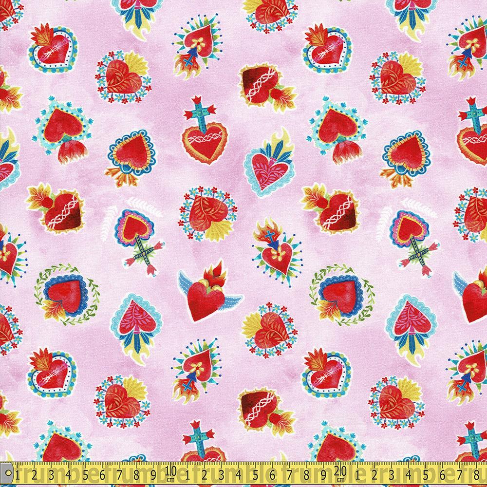 Michael Miller - La Vida Loca - Sacred Heart Pink Sewing and Dressmaking Fabric