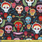 Michael Miller - La Vida Loca - Sugar Skulls Charcoal Grey Sewing and Dressmaking Fabric