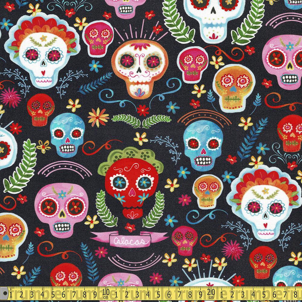 Michael Miller - La Vida Loca - Sugar Skulls Charcoal Grey Sewing and Dressmaking Fabric