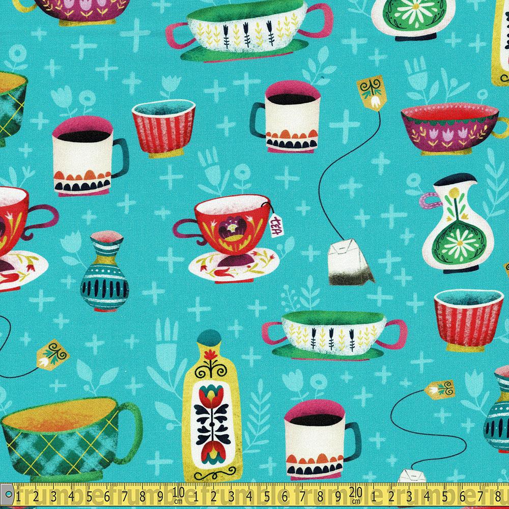 Michael Miller - Positivi-Tea - A Passion For Tea Teal Sewing and Dressmaking Fabric