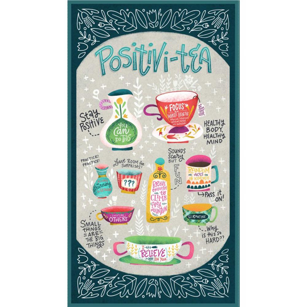 Michael Miller - Positivi-Tea - Panel Teal Sewing and Dressmaking Fabric