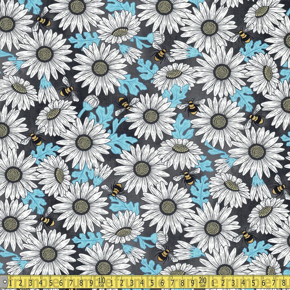 Michael Miller - Queen Bee by Diane Kappa - Feed The Bees Charcoal Sewing Fabric