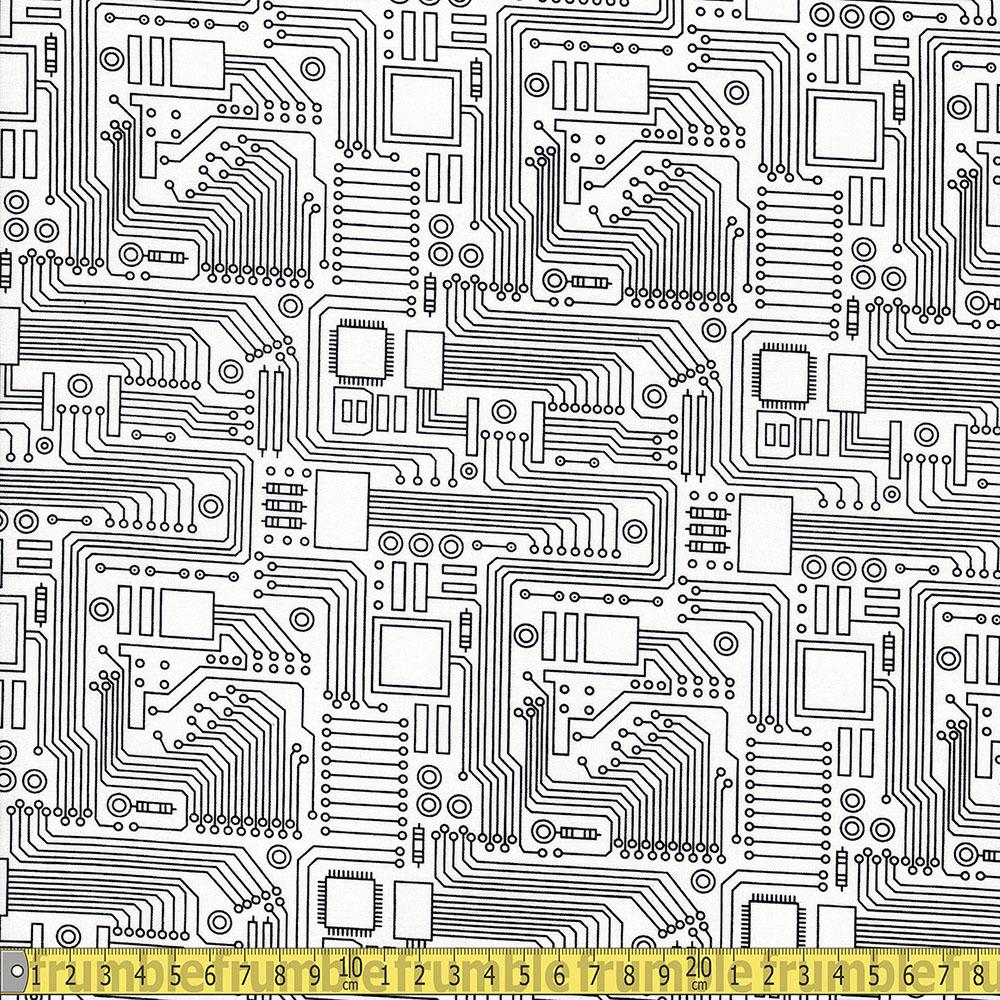 Michael Miller - Stem Squad - Circuit Board White Sewing and Dressmaking Fabric
