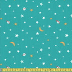 Michael Miller - Super Fred - Galactic Glow In The Dark Teal Sewing Fabric