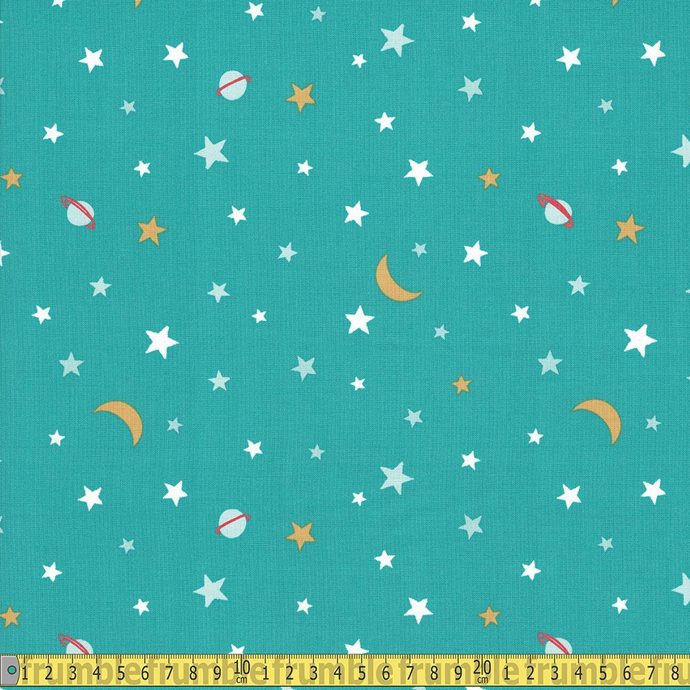 Michael Miller - Super Fred - Galactic Glow In The Dark Teal Sewing Fabric