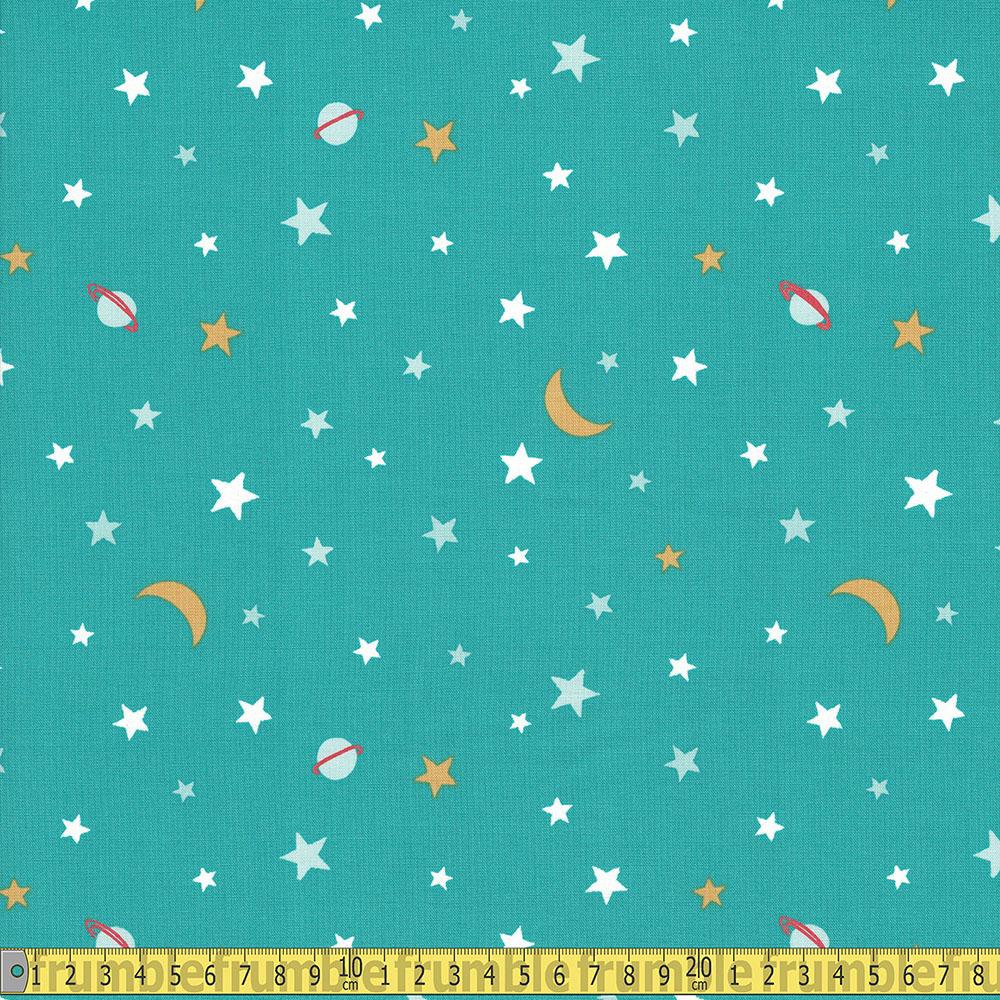 Michael Miller - Super Fred - Galactic Glow In The Dark Teal Sewing Fabric