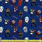 Michael Miller - Wrestlers Masks - Blue Sewing and Dressmaking Fabric