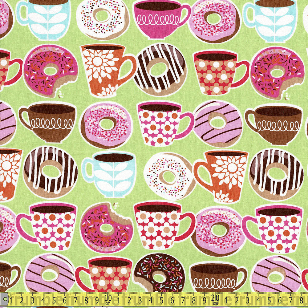 Michael Miller - Yummy Donots and Coffee - Lime Sewing and Dressmaking Fabric