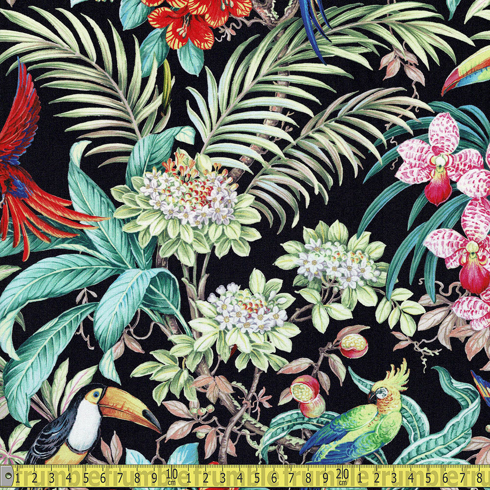 Michael Miller Fabric - Exotica - Rainforest Habitat Black Sewing and Dressmaking Fabric