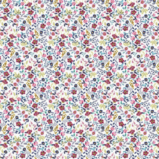 Mini Floral Garden - Digital Cotton Poplin - White Sewing and Dressmaking Fabric