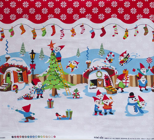 Holly Jolly Gnomes Border Fabric by Michael Miller