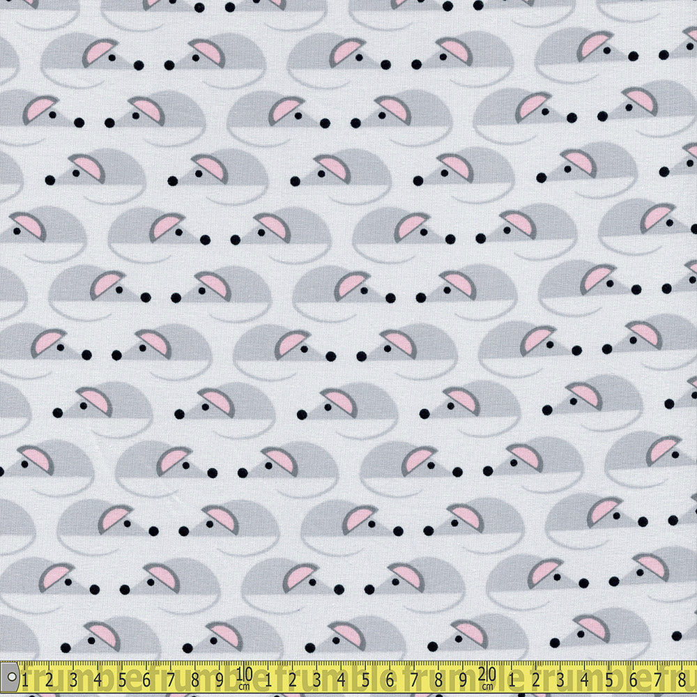 Mousing About - Printed Cotton Jersey - Grey Sewing and Dressmaking Fabric