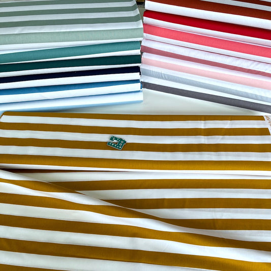 25mm Beach Stripe - Cotton Poplin - Mustard