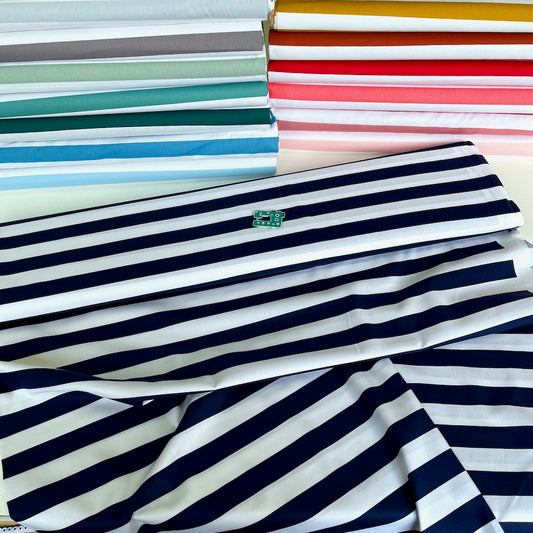 25mm Beach Stripe - Cotton Poplin - Navy Blue