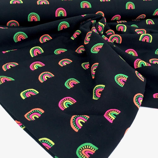 Neon Rainbows - Printed Cotton Jersey - Black Sewing and Dressmaking Fabric