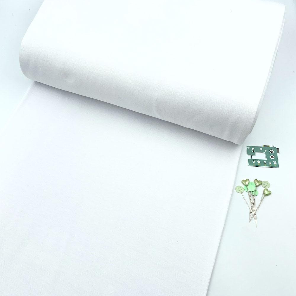 Organic GOTS - Plain Cotton Ribbing Tube - White Sewing and Dressmaking Fabric