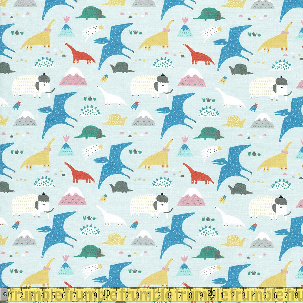 Paintbrush Studio - Animal Alphabet - Dinosaurs Blue  Sewing and Dressmaking Fabric