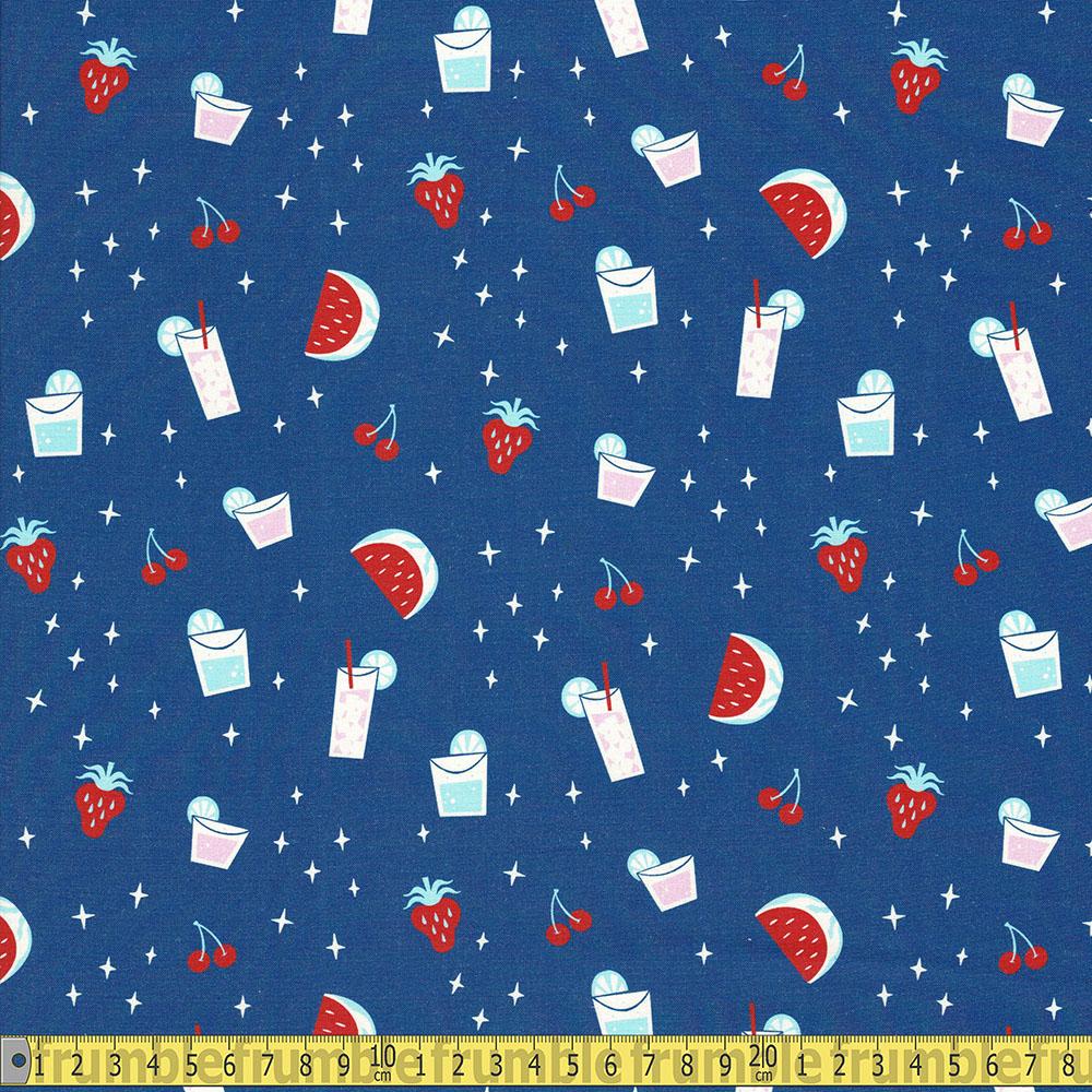 Paintbrush Studio - BBQ Block Party Beverages - Blue Sewing Fabric