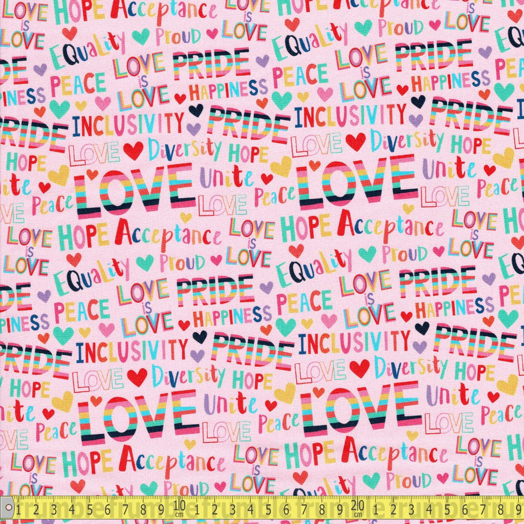 Paintbrush Studio - BRIGHT LOVE Pride Words Pink - Sewing and Dressmaking Fabric