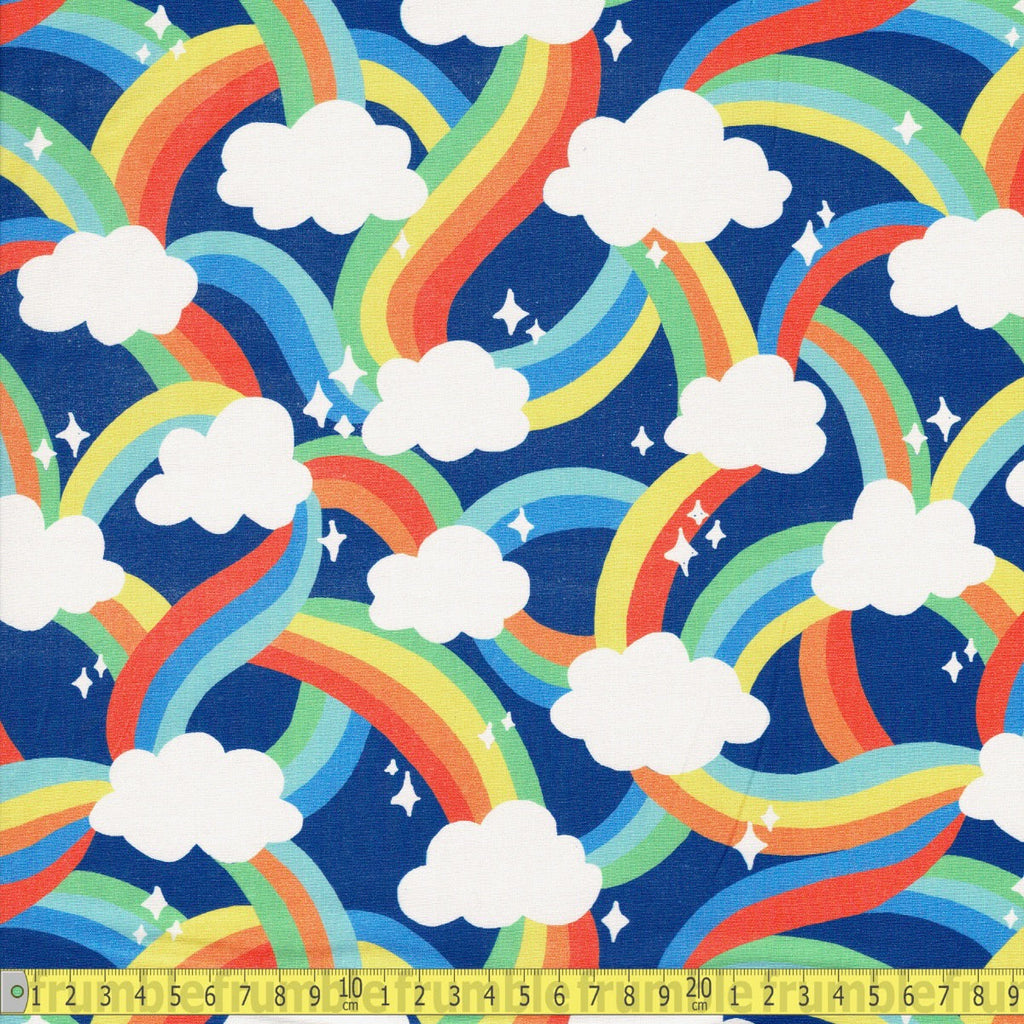 Paintbrush Studio - DINO DAYDREAMS Rainbows and Clouds - Sewing and Dressmaking Fabric