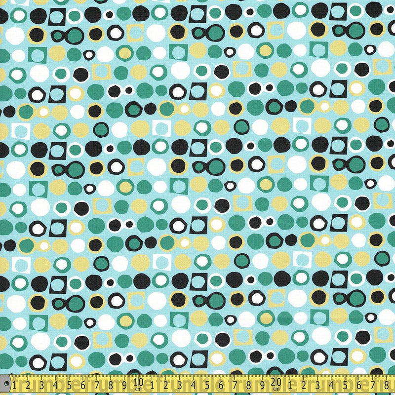 Paintbrush Studio - Flutter - Circle Blocks Blue Sewing Fabric