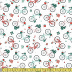 Paintbrush Studio - GOTS Home For Christmas - Bikes White Sewing and Dressmaking Fabric