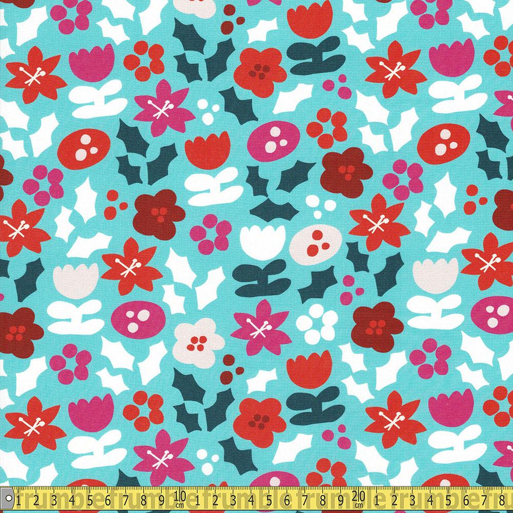 Paintbrush Studio - Handmade Holiday - Floral Teal Sewing Fabric