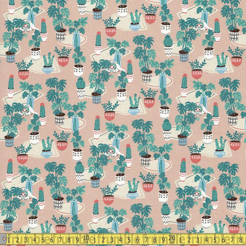 Paintbrush Studio - Hats For Cats Hiding Behind Plants - Multi Sewing and Dressmaking Fabric