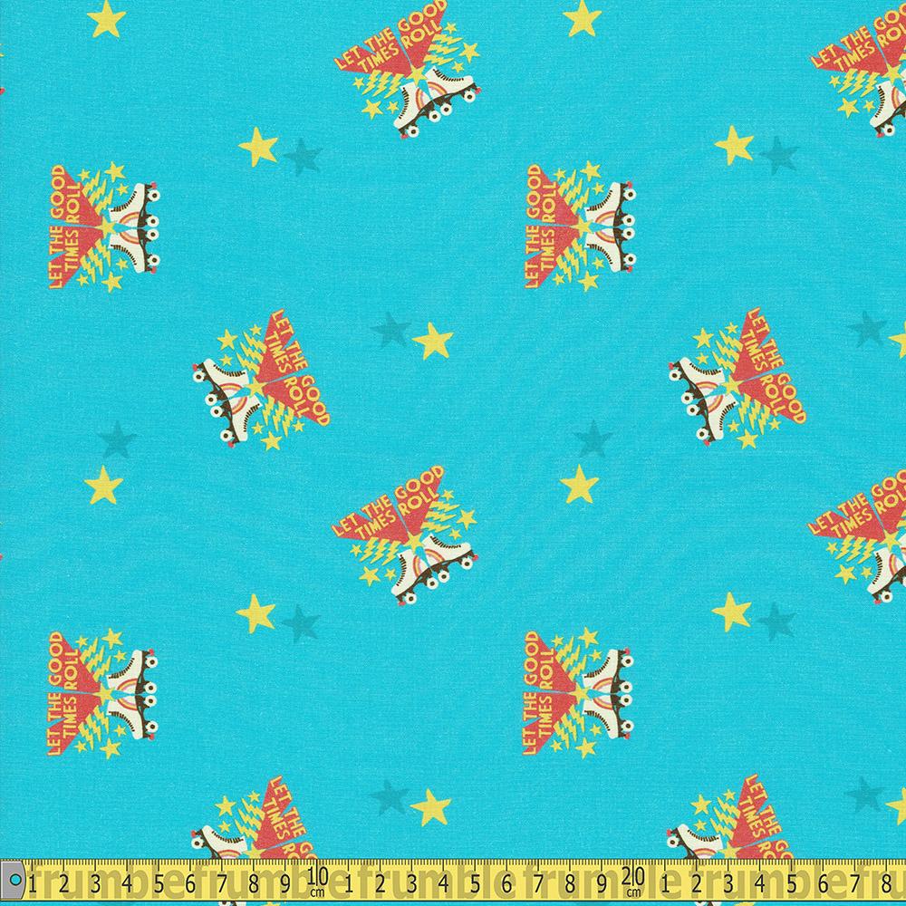 Paintbrush Studio - Let The Good Times Roll - Skate Emblem Blue Sewing and Dressmaking Fabric