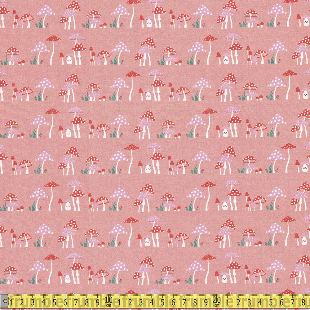 Paintbrush Studio - Mad Tea Party - Mushrooms Peach Pink Sewing and Dressmaking Fabric