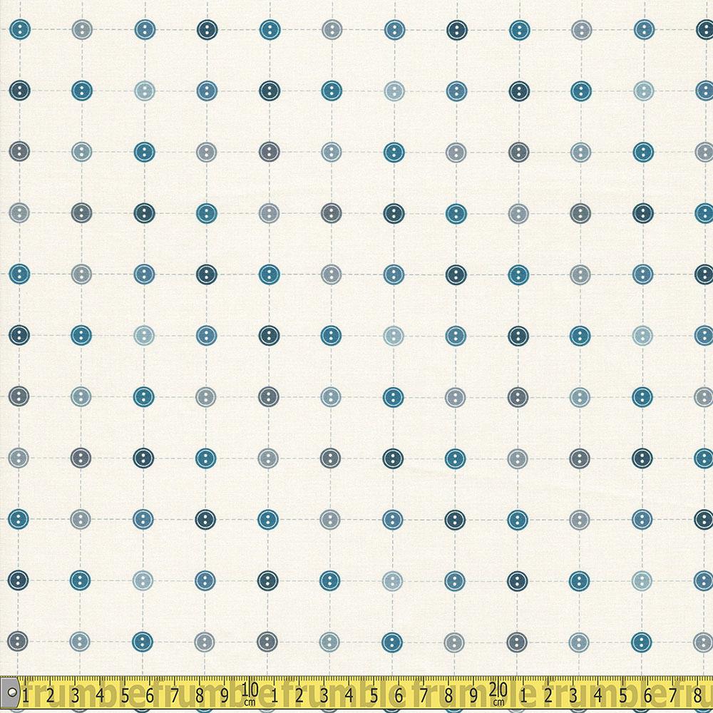 Paintbrush Studio - Sewing Mood - Buttons Blue Grey Sewing Fabric