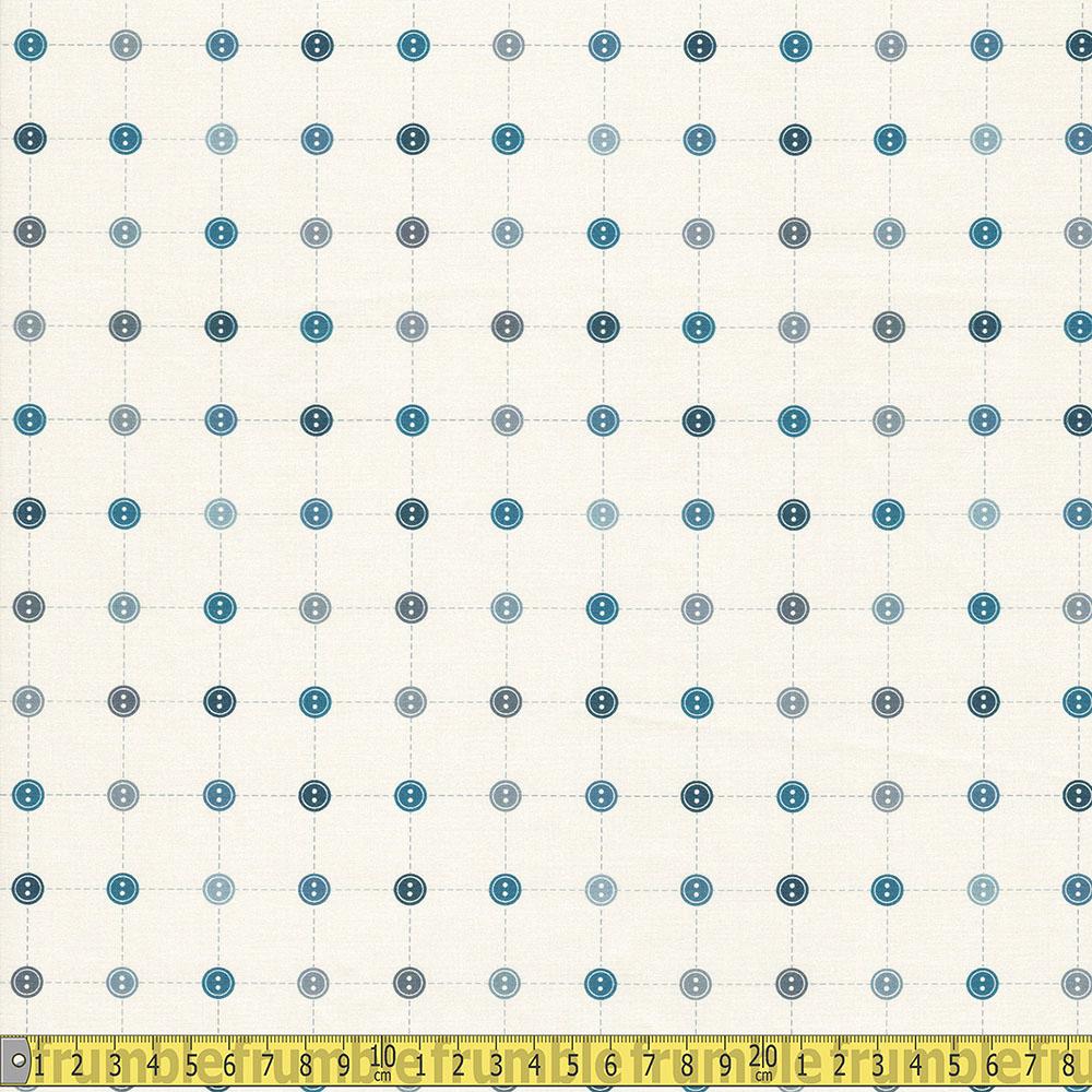 Paintbrush Studio - Sewing Mood - Buttons Blue Grey Sewing Fabric