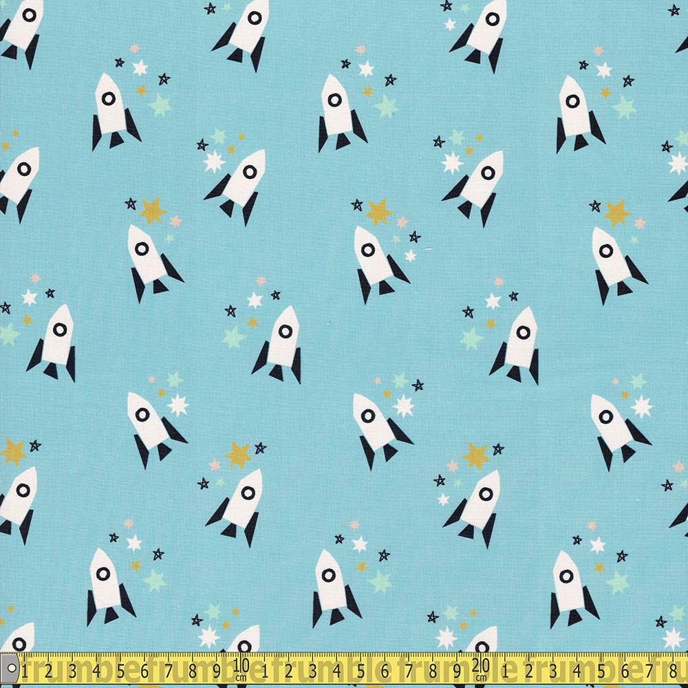 Paintbrush Studio - Shoot For The Stars - Rocket Blue Sewing and Dressmaking Fabric