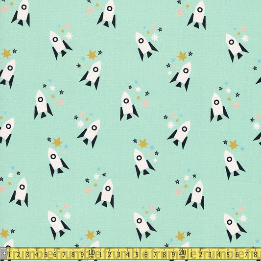 Paintbrush Studio - Shoot For The Stars - Rocket Green Sewing and Dressmaking Fabric