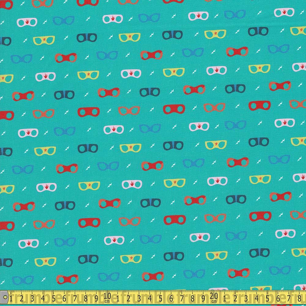 Paintbrush Studio - Super Dinos - Masks Teal Sewing and Dressmaking Fabric