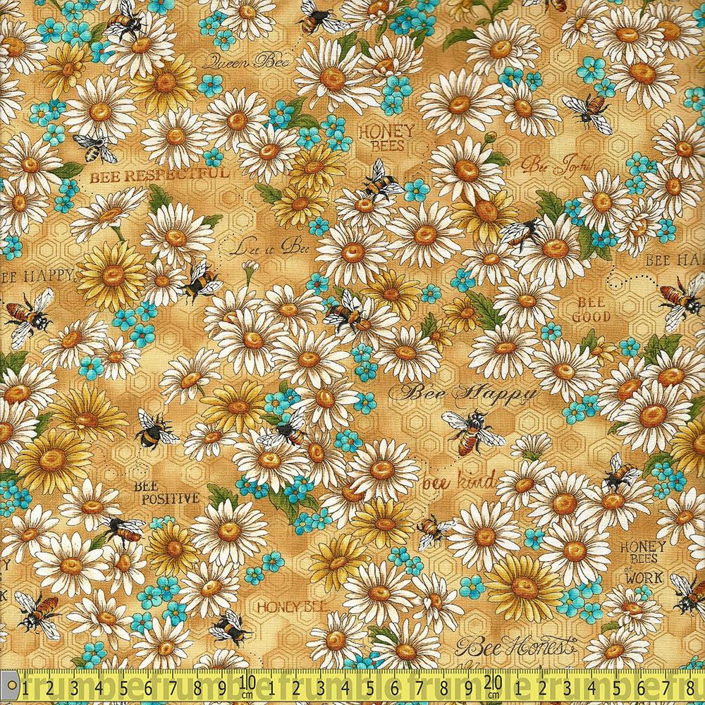 Bee Kind Flowers and Words Gold - Frumble Fabrics