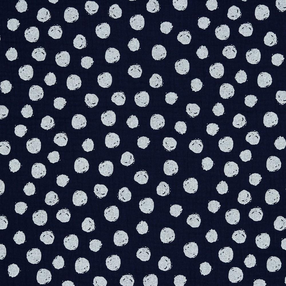 Painted Dots - GOTS Double Gauze - Navy Blue Sewing and Dressmaking Fabric
