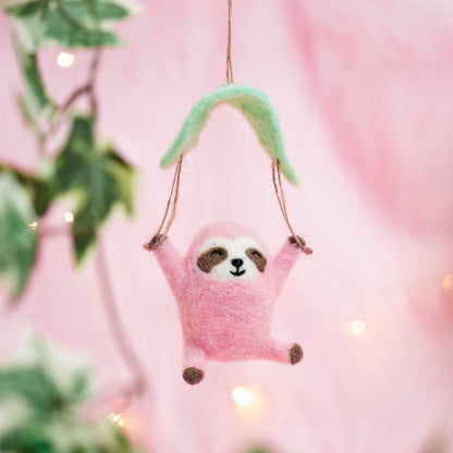 Cute Parachuting Sloth pink Felt Decoration