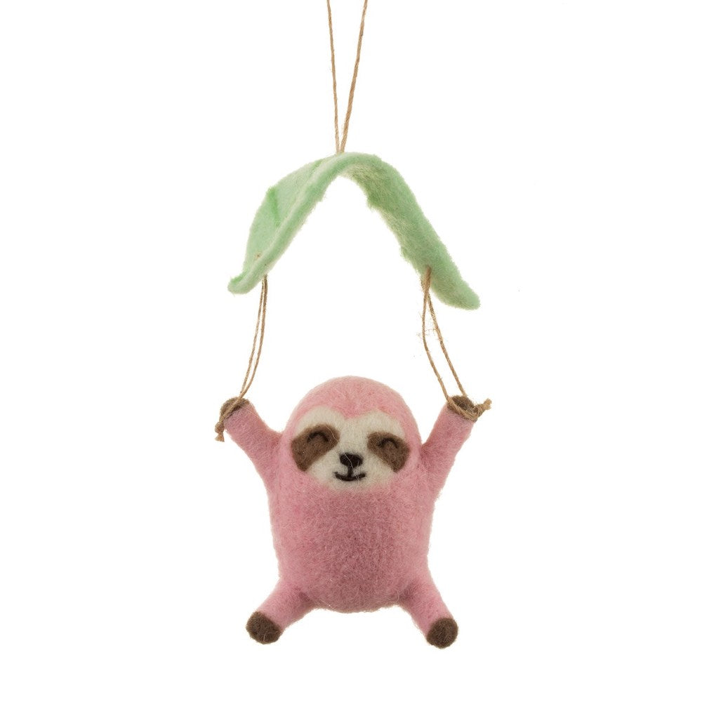 Cute Parachuting Sloth pink Felt Decoration
